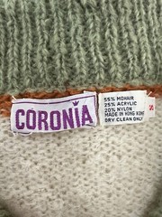 VTG Women’s Cardigan Sweater Mohair Blend Collared Striped Mustard Orange Green