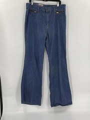 Vintage Royal Crown Blue Jeans Zipper Pockets Flare Wide Leg Size 38 (37Wx35L)