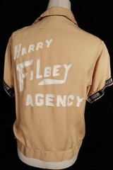 Vintage 1950’s Golden Embroidered Rayon Gabardine Bowling Blouse Medium VG Cond