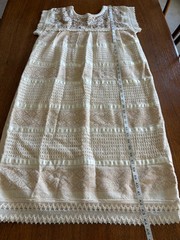 Vintage 1970s Mexican Huipil Embroidered Natural Linen Burlap Dress M