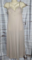 VTG 80s retro Vassarette 34 Ivory Cream Full Slip Nylon 51″ long Slit Modest S6