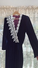 Jessica McClintock Vintage Velvet Victorian Inspired Midi Dress Lace Trim Sz 10