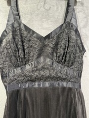 Vintage 40’s Miss Swank Black Nightgown Size 36 Lace Trim Tie Back Sheer Pleated