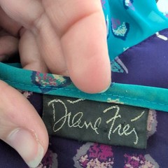 Vintage Diane Freis Purple Teal Georgette Ruffle Wrap Midi Dress 80s Housewife