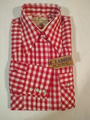 Vtg Women’s 30 7/8 Dee Cee Red White Checker Rodeo Western Cowboy Pearl Snap