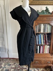 Vintage 1960s 1950s Black Coat Dress Wiggle Pencil Jackie O Chic Midi 32 Waist