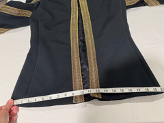 Vtg 80s Military Style Jacket Black Gold Brocade Baroque 6 Chunky Clear Buttons