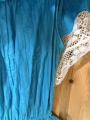 Vintage 70s Mexican Blue Floral Dress Crochet Lace Boho O/S L/XL NWD YELLOW