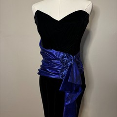 VINTAGE 80s Jessica McClintock Gunne Sax Velvet Metallic Strapless Dress SZ 11