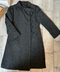 Vintage 1960s Tailor-Made Black Paisley Jacquard Princess Coat Modern XS/ Small