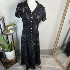 Vintage David Warren Women’s 8 ~ Black Geometric Button Up Dress