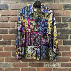Jerri Sherman Collection Silk Patterned Blouse Paisley Floral Mallard Sz 8