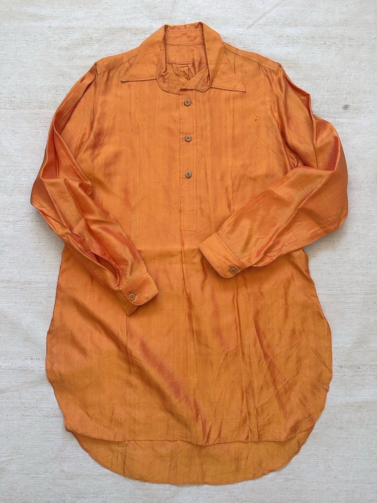 1920s 30s Antique Handmade Orange Raw Shiny Silk Chemise Shirt Women’s S M L