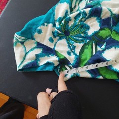 Vintage Sears Hawaii Floral Maxi Dress Turquoise Cotton Tiki 60s Empire Waist