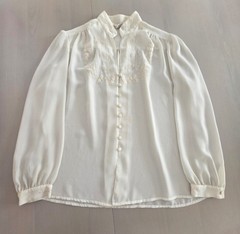 Vintage Lloyd Williams Blouse Womens Size 14 Ivory 80s Silky Rock Glam Coquette