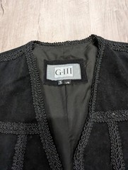 VTG G-III Black 100% Leather Suede w/ Ribbon Trim Vest Sz Medium L