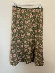 VTG 90’s Matching Floral Skirt & Blouse Size 8/10 Green Pink Flowers Rayon Poly