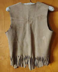 Vintage 1960s Leather Vest with Fringe and Bead Tie Chest 35″ Length 22″