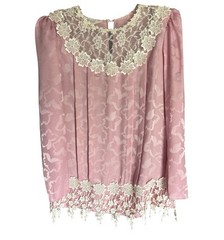 Vintage JC Penny 2 Piece Satin Mauve Ivory Lace Skirt Set Women’s Size 10
