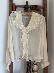 Vintage Antique Edwardian 1900s 1920s Ruffle Flowy Blouse Blue Bird Paris NYC