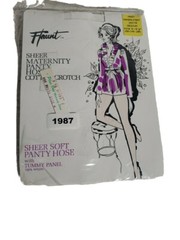 Vintage Flaunt Sheer Soft Maternity White Pantyhose Medium Cotton Crotch Nylon