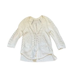 White Knitted Button-Up Cardigan Sweater: 90s, Y2K, Modern