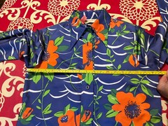 Vintage Howard Wolf Blue Orange Floral Dagger Collar Maxi Belted Shirt Dress-M