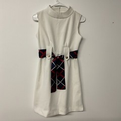 Vintage Women’s White Sleeveless Dress Large Belt Loops With Tie Juniors Size 7