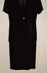 Rhapsody 90’s Vintage Black Soft velour short sleeve long dress, sz 14