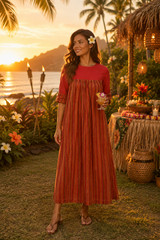 Vtg 60s The Kahala Hawaiian Striped Muumuu Resort Wear Luau Long Dress