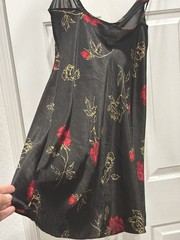 vintage california dynasty nightgown black with red roses satin on tulle size L