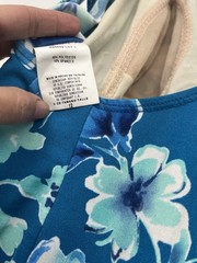 Vintage Gabar Floral Blue Nylon Blend One Piece Bathing Suit Swimsuit Size 12