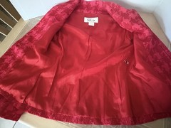 Vtg Genny Italy Blazer Jacket Red Button Front Pockets Textured Fabric Lined S-M