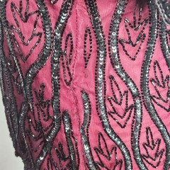 Stenay Petite Vintage Beaded Sequin Silk Blouse Burgundy Black Scalloped PL