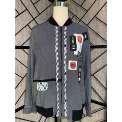 City Girl Sport Women’s Zip Up Jacket Abstract Patchwork Scarecrow Fall Spooky M