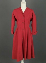 VTG Women’s 50s Red Orange Grosgrain Shirtwaist Dress Sz M 1950s