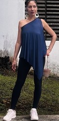 90s Vintage Boutique One shoulder asymmetric Navy Blue Long Blouse Top Dress M