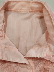 Vtg 1970s Victorian Top Blouse Lace Ruffled Shirt Pink Long Puffed Sleeve Small