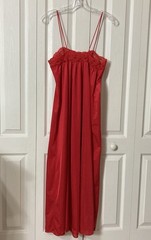 Vintage Red Nightgown Glossy Satin Sz M Long Lacey Spaghetti Straps 100% Nylon