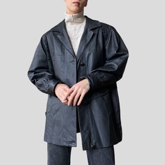 Vintage 90s Black Leather Jacket – Oversized Patchwork Coat- Size M/L