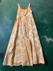 Vintage 1950s Velvet Embossed Floral Pattern Peach Gown Pleated Eveningwear