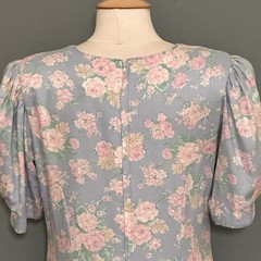 VTG Lanz Women Dress M Pastel Blue Floral Prairie Cottagecore Feminine Victorian