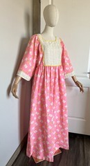 Vintage 70s Handmade Pink Floral Prairie Cottagecore Mumu Maxi Dress One Size