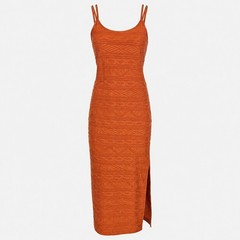 Vintage Y2K Shape FX Newport News Orange Textured Bodycon Maxi Dress Womens M