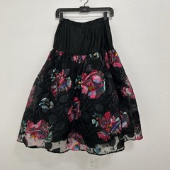 Vintage 80s Raul Blanco Black Pink Tulle Floral Sweater Chiffon Skirt Set Sz XS