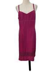 Vtg 90s Ann Taylor Silk Slip Dress Sz 12 Pink magenta Embroidered Boho Cocktail