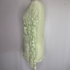 Vintage Y2K Together Mint Green Floral Crochet Blouse Top Size Large