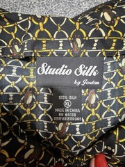 Vintage Studio Silk by Jordan 100% Silk ChainPrintBlouse XL Hidden Buttons Retro