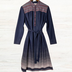 Lady Carol New York Shirtwaist Dress Belted Navy Red White Vintage Secretary 70s