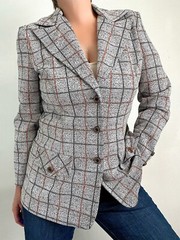 Vintage 70s Gray Plaid Checked Blazer Jacket